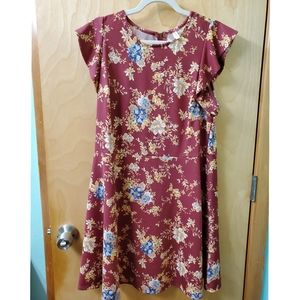 Pink floral flutter sleeve dress